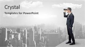  Presentation with skyscraper - Colorful slide deck enhanced with concluding - businessman looking forward backdrop and a  colored foreground