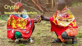  Presentation with hand shake telephone - Cool new theme with massai men shaking hand concluding backdrop and a tawny brown colored foreground