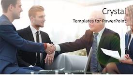  Presentation with shaking hands - Cool new PPT theme with partners concluding deal and shaking backdrop and a cream colored foreground