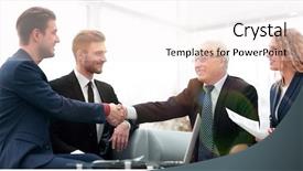  Presentation with members - Presentation enhanced with partners concluding deal and shaking background and a  colored foreground