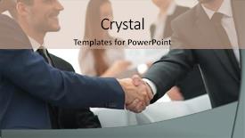  Presentation with shaking hands - PPT theme having partners concluding deal and shaking background and a  colored foreground