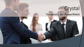  Presentation with members - Presentation theme enhanced with partners concluding deal and shaking background and a  colored foreground