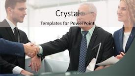  Presentation with members - PPT theme with partners concluding deal and shaking background and a  colored foreground