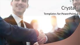  Presentation with shaking hands - Audience pleasing slides consisting of partners concluding deal and shaking backdrop and a white colored foreground