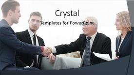  Presentation with members - Slide deck featuring partners concluding deal and shaking background and a white colored foreground