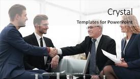  Presentation with members - Slide deck having partners concluding deal and shaking background and a white colored foreground