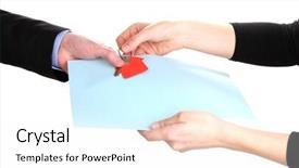  Presentation with contract - Presentation theme with concluding contract of sale isolated on white background and a white colored foreground