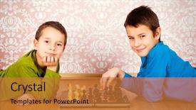  Presentation with chess - Presentation theme having concours enfants - young boys playing chess background and a gold colored foreground