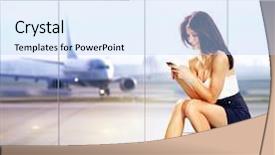  Presentation with traveler - PPT layouts consisting of concourse - beautiful traveler with mobile phone background and a light blue colored foreground