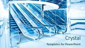  Presentation with moving art blue - PPT theme enhanced with concourse - blue footsteps of moving escalator background and a light blue colored foreground