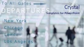  Presentation with overlaid - PPT theme consisting of concourse - blurred travelers with an airport background and a sky blue colored foreground