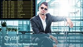  Presentation with international business - Cool new slide deck with concourse - business man in suit waiting backdrop and a ocean colored foreground