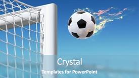  Presentation with fiery - PPT theme featuring concourse - fiery football flies in goalkeeper background and a light blue colored foreground