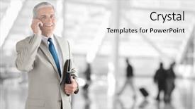  Presentation with airport terminal - Presentation with concourse - mature businessman on his cell background and a white colored foreground