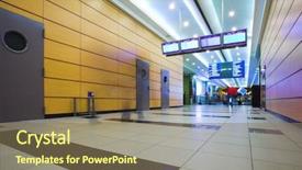  Presentation with people - Slides enhanced with concourse - people mooving in hall corridor background and a coral colored foreground