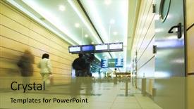  Presentation with people of the past - Presentation consisting of concourse - people mooving in hall corridor background and a gold colored foreground