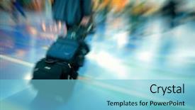  Presentation with airport terminal - PPT theme featuring concourse - travelers rushing through an airport background and a light blue colored foreground