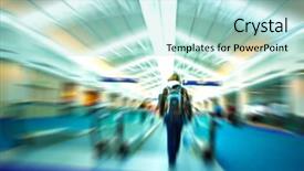  Presentation with airport terminal - Presentation theme enhanced with concourse - travelers rushing through an airport background and a mint green colored foreground