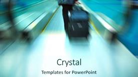  Presentation with airport terminal - Beautiful PPT theme featuring concourse - travelers rushing through an airport backdrop and a cool aqua colored foreground