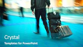  Presentation with airport terminal - Amazing presentation theme having concourse - travelers rushing through an airport backdrop and a teal colored foreground