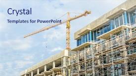  Presentation with high rise building - Audience pleasing presentation theme consisting of business case property - high-rise building under construction backdrop and a sky blue colored foreground