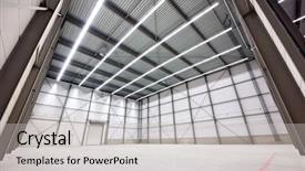  Presentation with steel construction - Theme having construction steel - large empty warehouse interior made background and a light gray colored foreground