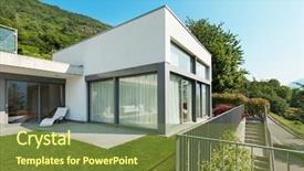  Presentation with white house - Beautiful PPT theme featuring concrete building - architecture modern white house backdrop and a  colored foreground