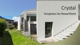  Presentation with 3d abstract architecture white - Slide set with concrete building - architecture white house view background and a  colored foreground