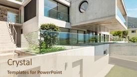  Presentation with house building - Audience pleasing presentation theme consisting of concrete building - house in cement modern architecture backdrop and a  colored foreground