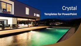  Presentation with villa - PPT theme consisting of concrete building - modern villa night scene view background and a navy blue colored foreground