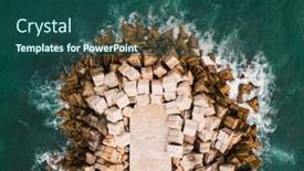  Presentation with sea water - Theme featuring concrete-dike-aerial-view-green background and a ocean colored foreground