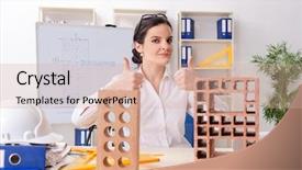  Presentation with female office graphics - Slide deck enhanced with concrete lab - female architect working background and a  colored foreground