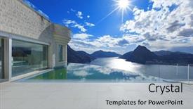  Presentation with infinity - Cool new PPT theme with modern penthouse with infinity pool backdrop and a light blue colored foreground