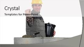  Presentation with springing ahead - Audience pleasing theme consisting of concrete masonry unit - bricklayer pointing ahead backdrop and a white colored foreground