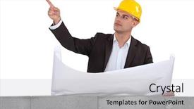  Presentation with engineering engineer or safety officer - Slide set consisting of concrete masonry unit - engineer pointing to an area background and a light gray colored foreground