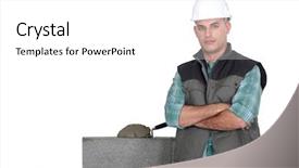  Presentation with masonry - Amazing presentation theme having concrete masonry unit - tradesman standing by his work backdrop and a white colored foreground