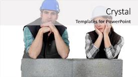  Presentation with agenda for team outing - Beautiful theme featuring concrete masonry unit - unhappy team of bricklayers backdrop and a light gray colored foreground