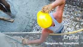  Presentation with concrete pouring during commercial concreting - Slides having concrete mix at home foundation background and a  colored foreground