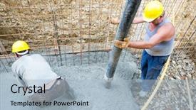  Presentation with foundation engineering - Presentation theme with concrete mix at home foundation background and a light blue colored foreground