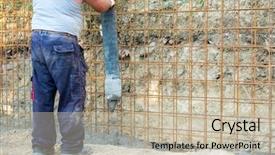  Presentation with concrete pouring during commercial concreting - Presentation theme enhanced with concrete mix at home foundation background and a mint green colored foreground