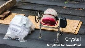  Presentation with concrete construction - PPT theme having concrete-mixer-on-a-construction background and a dark gray colored foreground