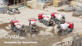  Presentation with construction materials - PPT theme with concrete mixers tractor and construction background and a coral colored foreground