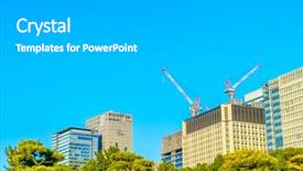  Presentation with building construction water supply - PPT layouts having concrete mould - crane and building construction site background and a  colored foreground