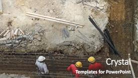  Presentation with concrete construction - Colorful presentation theme enhanced with concrete rebar - workers at a building construction backdrop and a tawny brown colored foreground