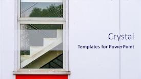  Presentation with house window - Presentation theme consisting of concrete-stairway-located-behind-window background and a sky blue colored foreground