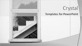  Presentation with house window - Presentation design with concrete-stairway-located-behind-window background and a light gray colored foreground