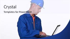  Presentation with testing - Slides enhanced with concrete testing - mason with computer background and a  colored foreground