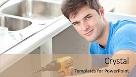 Presentation with drill - Amazing presentation theme having concrete waste - handsome man holding a drill backdrop and a coral colored foreground