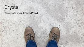  Presentation with greeiting show man - Presentation theme with concrette - walk or road under shoes background and a  colored foreground