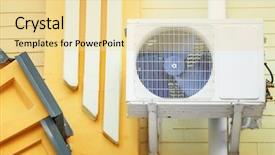  Presentation with conditioner - Slides with conditioner on wall of building background and a blonde colored foreground